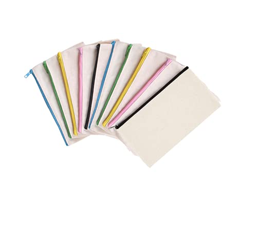 Loopunk DIY Bolsa de Lona con Cremallera,artículos de sublimación para Bolsa de cosméticos, Estuche de lápices, artículos de tocador de Viaje, multifunción, 10 Piezas, 21 x 12 cm(Cremallera de Color)