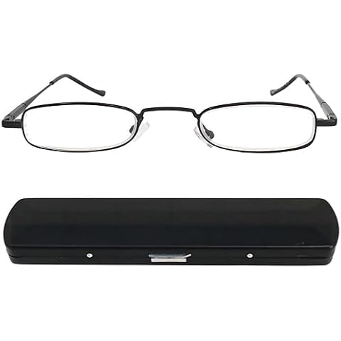 Mini Brille Mini Slim Metal Reading Glasses, Stainless Steel Frame , Slim-Fit Aluminium Case, Slimline Reading Aid Men and Women +2.00 Magnification Cover