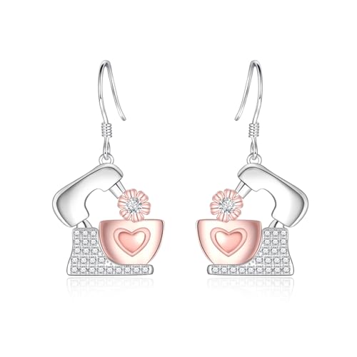 Baker Dangle Earrings for Women - 925 Sterling Silver Whisk Baking Jewelry for Baker Lover Pastry Chef Dangle Drop Earrings Hypoallergenic Gift for Culinary Students Daughter Granddaughter
