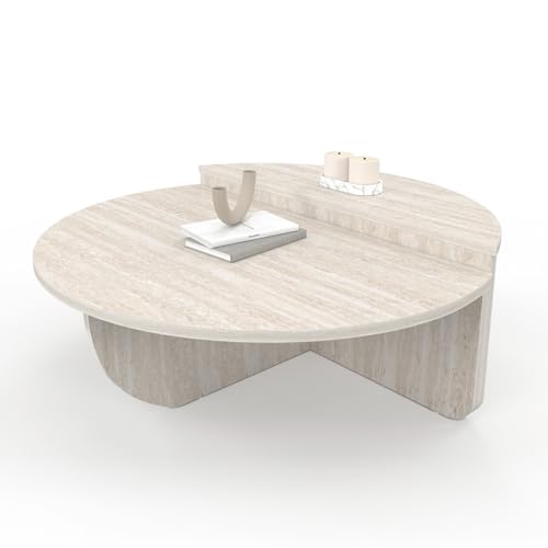 IDMarket - Lot 2 Tables Basses Rondes GUILIA asymétriques Effet travertin