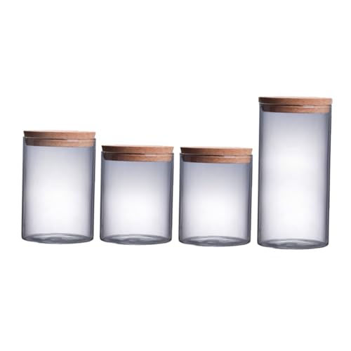 HIAKDOFT 4個 透明ガラス製密閉キャニスター点 耐湿?木塞付き 保存容器 コーヒー豆 茶葉 乾燥果実用 キッチン収納ボックス