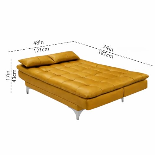 Image of Casaliving Danny 3 Seater Sofa Cum Bed Leatherette Fabric (Yellow) with Two Cushions Perfect for |Home Living |Office Room and Guest Room Premium Sofa
