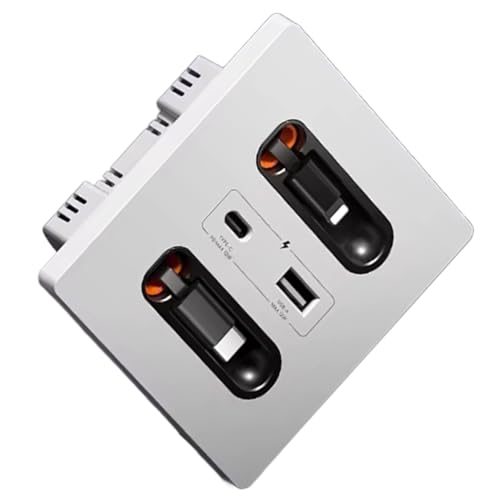 Prise Murale Universelle 12W Double Bloc avec Câble Rétractable USB-C et USB-A
