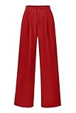 PRETTYGARDEN Women's Casual Summer Work Pants High Waisted Palazzo Pant Flowy Wide Leg Trousers with Pockets (Red,Small)