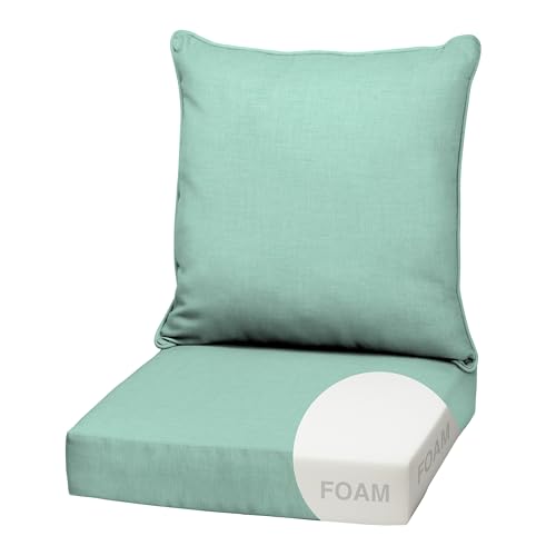 Image of Arden Outdoor Foam Deep Seat Cushion Set, 22 in x 24 in, Weather-Proof, Rain-Proof, Fade Resistant Patio Cushion, Bottom and Back Cushion for Chair, Sofa, and Couch Aqua Leala