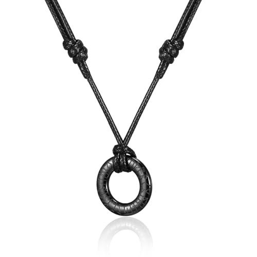 HSWYFCJY Collar Vikingo Runa Hombres Trenzado de Cuero Collar de Negro Redondo Runa Colgante Acero Inoxidable Nórdico de Talismán Joyería Regalos para Hombres Mujer