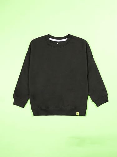 Image of KiddoPanti Boys Solid Round Neck Full Sleeve Fleece Sweatshirt | 60% Cotton 40% Polyester | Soft Warm Winter Pullover | Ribbed Cuffs & Hem | Casual Winter Sweatshirt for Kids