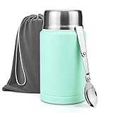 Boccetta per alimenti, 750 ml, termos per alimenti isolati sottovuoto in acciaio inox, a doppia parete, per alimenti caldi e freddi, bambini e adulti, con cucchiaio pieghevole e sacchetto â blu