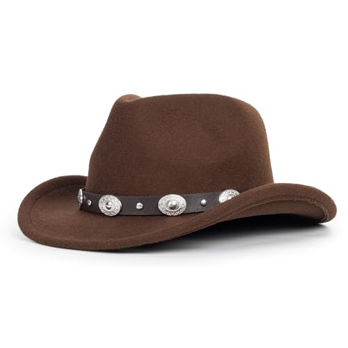 Image of UTOWO Kids Western-Cowboy-Hat for Baby-Boys-Girls Felt-Cowgirl-Hat Brown Fedora Hat Fit for 2-7 Years