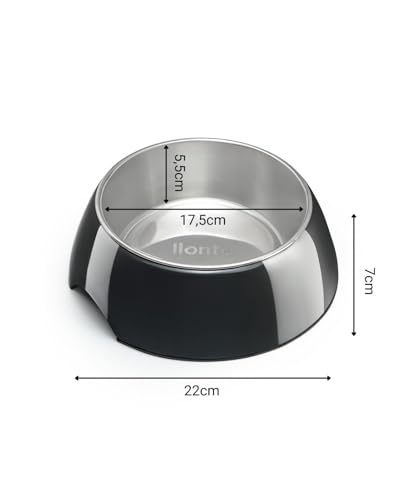 lionto Futternapf aus Melamin mit Anti-Rutsch Boden, herausnehmbarer 940 ml Napf aus robustem & geruchsneutralem Edelstahl, leicht zu reinigen, ergonomisches Design, für Hunde & Katzen, schwarz
