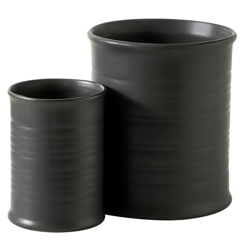 Nihow Ceramic Utensil Holder for Kitchen Counter, Matte Black, Set of 2