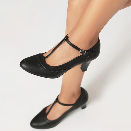 Women's Mary Jane Rockability Oxford Close Round Toe Vintage Wingtip 1950s Heels T-Straps Retro 1920s Victorian Pumps Shoes3