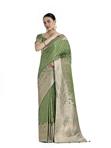 Image of Monjolika Fashion Women Divine Dusty Zari Weaving Banarasi Satin Silk Trendy Saree For Festival Wear With Matching Blouse Piece