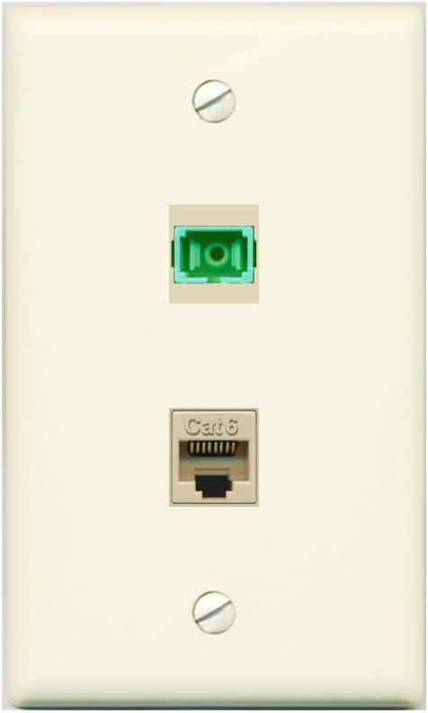RiteAV 1 Port Fiber Optic Jack SC Simplex APC + Cat6 Wall Plate - Flat Style [Stainless Steel]