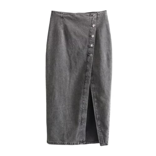 Women's Casual Elegant Denim Midi Skirts Button Front with Side Slit2