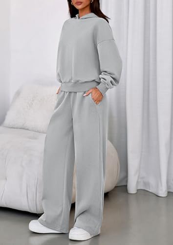 Image of PRETTYGARDEN Womens Sweatsuits 2 Piece Set 2026 Casual Winter Long Sleeve Hoodie Loose Wide Leg Sweatpants Fall Tracksuit