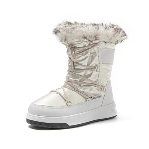 JOMIX Botas Mujer Invierno Calientes Botas Nieve Mujer Impermeables Botines Mujer con Peluche Trekking Senderismo Aire Libre MD9542, Blanco, 41 EU