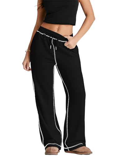 Herseas High Waisted Sweatpants for Women 2025 Fall Wide Leg Contrast Stitching Drawstring Loose Lounge Jogging Pants