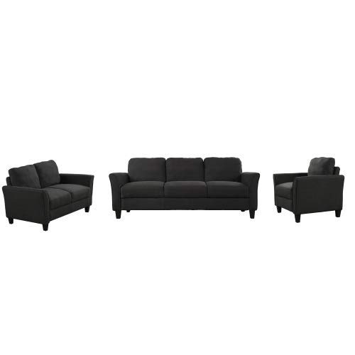 UNIROI Pieces Living Room Couch, 3 Seats Loveseat Single Chair Sofa Set, Black 2