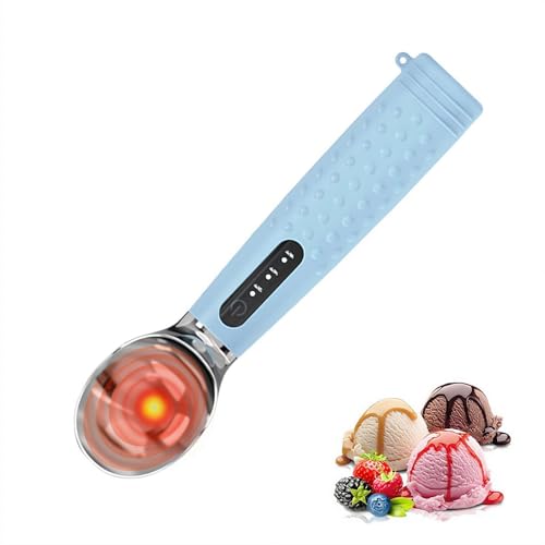 Heated Ice Cream Scoop Rechargeable - Electric Warming Scooper for Hard Ice Cream with 3 Temperature Modes and LED Display,IPX6 Waterproof Metal Zinc Alloy Icecream Spoon Kitchen Gadget (Blue)
