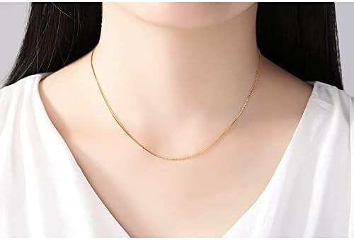 POYAMUSE Simple Chain Necklace - 14K Gold Plated Snake Chain Box Chain Necklace for Women, Gold 18 inches 1MM Chain Necklace - Image 2