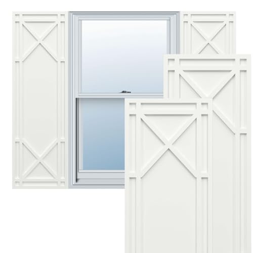 12"W x 45"H True Fit PVC Bungalow Fixed Mount Shutters, Unfinished (Per Pair - Hardware Not Included)