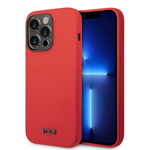 CG MOBILE TUMI Coque pour iPhone 14 Pro Max en rouge avec logo noir, HC en silicone liquide lisse et anti-rayures avec encliquetage, absorption des chocs et logo signature