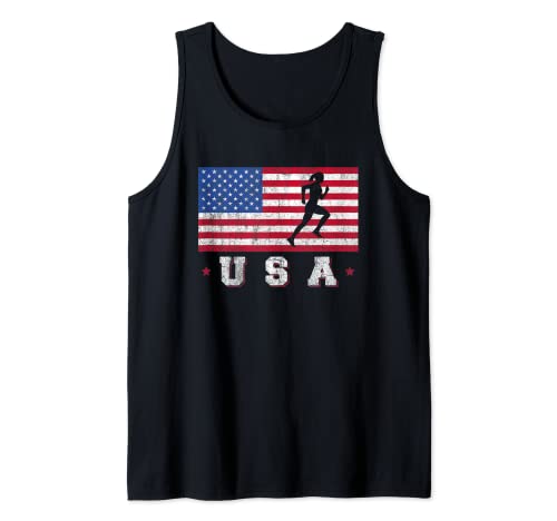 Patriotic Sports Gift American Flag Track and Field Camiseta sin Mangas