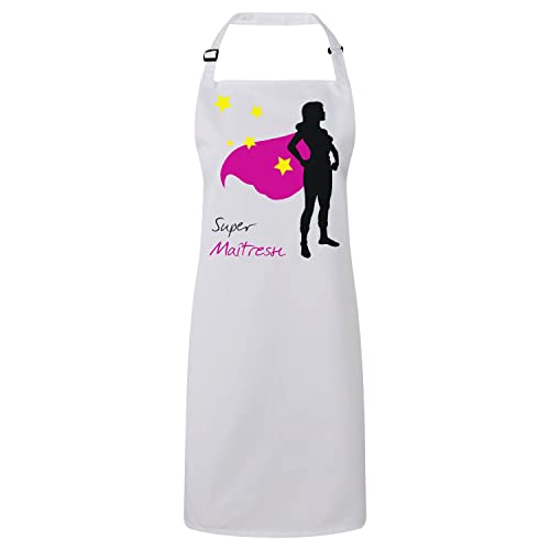 Tablier cuisine premium Super Maîtresse en tissu haute qualité avec motif cape