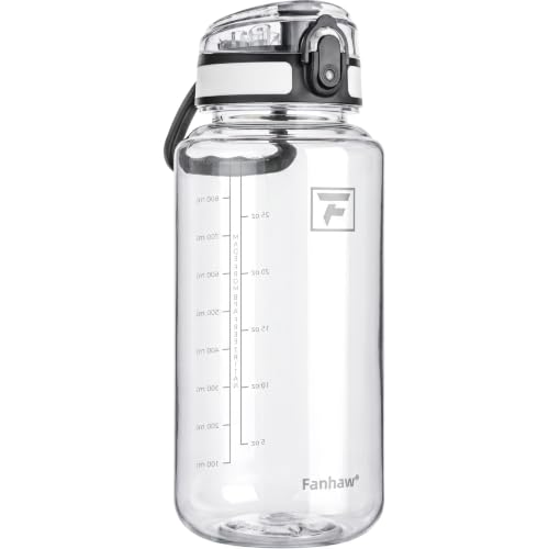 Fanhaw 32 Oz Clear Tritan Water Bottle, BPA-Free & Leak-Proof, Wide Mouth with Anti-dust Chug Lid...