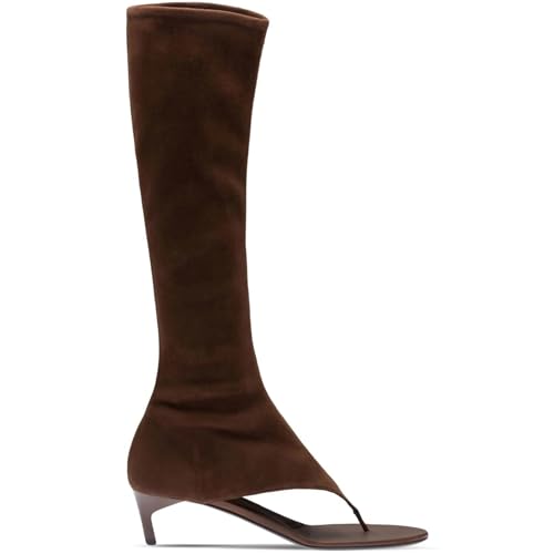 Women's Thong Style Open Toe Knee High Boots with Zipper Stretch Kitten Low Heel Tall Sandal Boots Kitten Heels Sandal Boots3