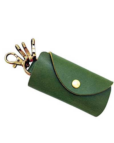 RAITO LEATHER 栃木レザー キーケース 天然皮革仕様 スリム コンパクト 牛革 日本製 TOCHIGI LEATHER (グリーン, 簡易包装)