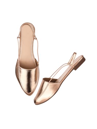 TRYME Style Fancy Trending Bellies Sandal Pointed Toe Mules for Womens and Girls Gold