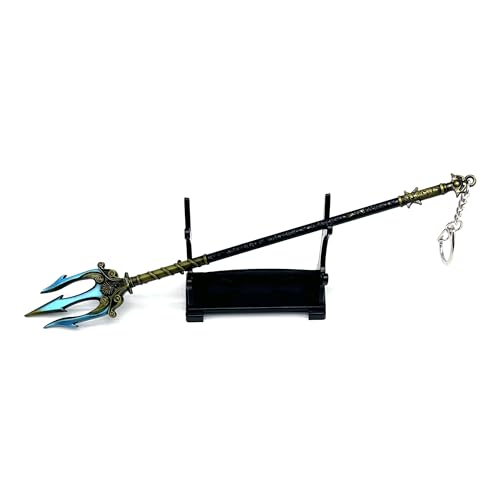8.7" Trident with Display Stand Metal Craft Keychain, Trident Ornament Desk Decor Cool Keychains for Men Gift Gaming Collectible Merch