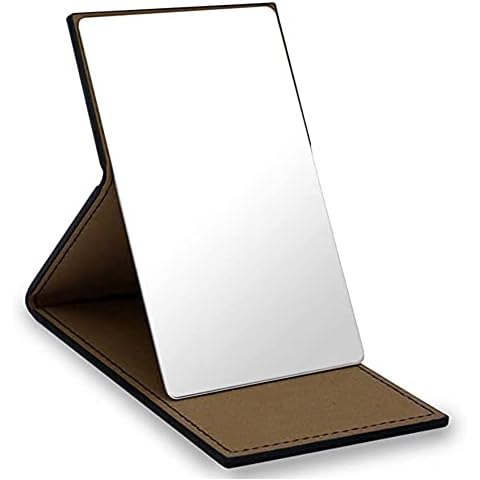 Dproptel Stainless Steel Make up Mirror, Unbreakable Shatterproof Folding Small Travel Mirror Compact Makeup Mirror with PU Leather Case Cover (Black) Cover