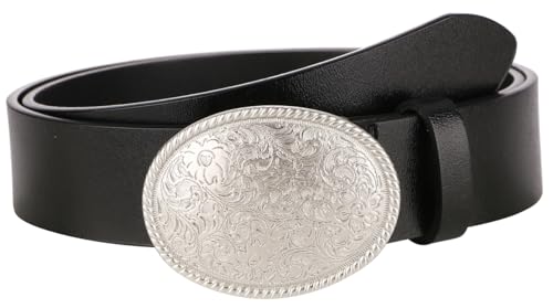 ALAIX Women's Black Leather Belt with Silver/Gold Buckle Western Jeans Y2K Punk Pants Belt Black and Silver Belts for Women