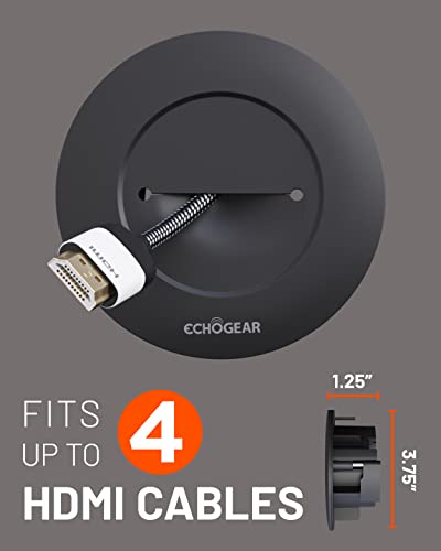 Echogear Black in-Wall Cable Management Kit - Cable Hider Conceals Low Voltage Cords - Includes 2 Pass Through Grommets, Locking Brackets, and Hole Saw Drill Attachment