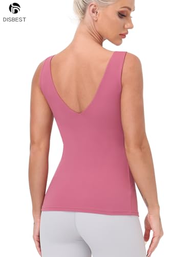Image of Workout Tops for Women Yoga Tank Tops with Built in Bra Wirefree Padded Yoga Bras Gym Running Athletic Shirt V-Neck Camisole