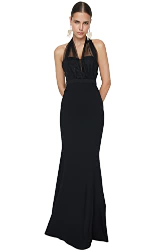 Trendyol Damen Pearl Detailed Evening Graduation Dress Kleid, Schwarz, 66