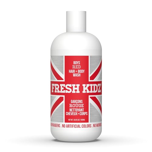 Fresh Kidz Hair & Body Wash For Kids And Teens - Gentle Bath And Shower Cleanser For All Skin Types - Boys Red cover