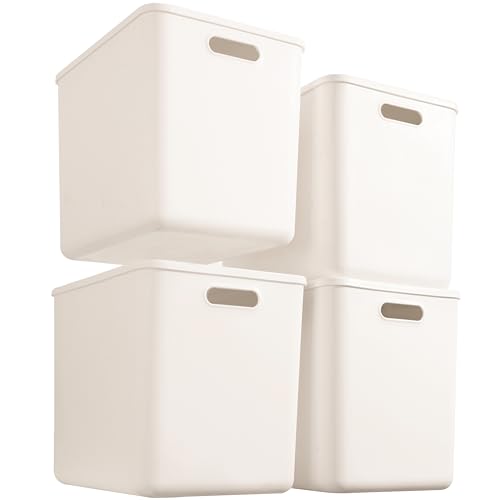 Gaoaodeyu 4 pack large plastic White storage bins Baskets, Toy Box Chest with Lids and Handle，Organizer Containers for Baby，Kids,snacks,Nursery，Shelves，Playroom, Bedroom，Office,Closet，home