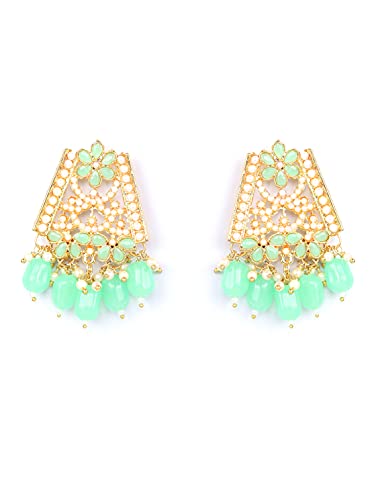 Mint Green Pearls Stones Studded Plated Choker Set