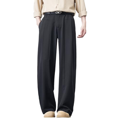 Pantalones de ocio para hombre, elegantes, de pierna ancha, pantalones chinos para hombre, corte holgado, corte regular, pantalones de traje, pantalones anchos informales, pantalones chinos, Negro