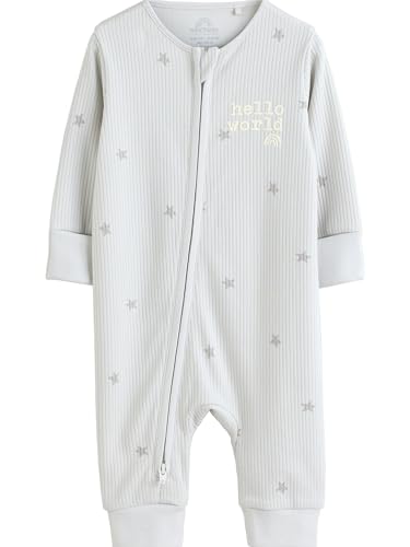 NEXT Pelele Hello World con Cremallera bidireccional 100% algodón para bebé Gris 1 Mes