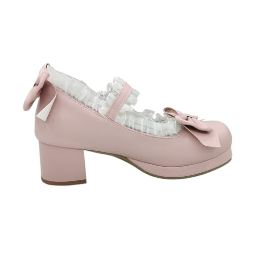 Lolita Mary Janes Shoes for Women Cosplay Kawaii Chunky Heels Dress Pumps with Bow2