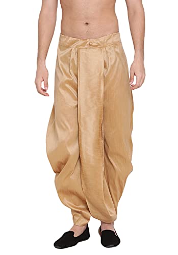 Image of VASTRAMAY Men's White Silk Blend Readymade Elastic Traditional Dhoti - Comfortable Pre-Stitched Dhoti for Weddings, Festivals, and Special Occasions