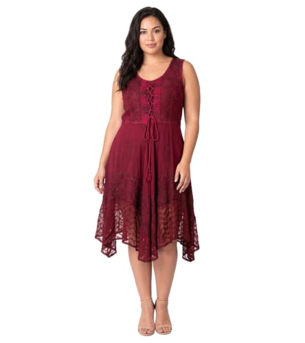 Image of Sakkas Magdilena Stonewashed Corset Front Embroidered Dress