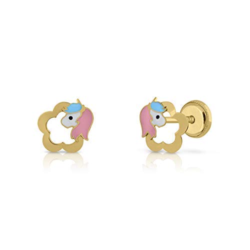 ROSA DI MANUEL Pendientes Oro de Ley Certificado/Niña/Mujer. Diseño Unicornio. Cierre de seguridad a rosca. Medida 7.5x8 mm. (4-4853-7)