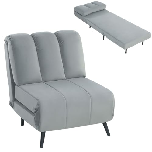 HOMCOM Sofá Cama de 1 Plaza 3 en 1, Sofá Cama Plegable Tapizado en Terciopelo con Respaldo Ajustable en 3 Niveles, Cojín Grueso para Dormitorio, Salón, Oficina, Fácil Montaje, 72x88x87 cm, Gris