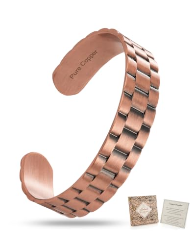 Pure Copper Bracelet for Men, Brick‑Pattern Copper Cuff Jewelry